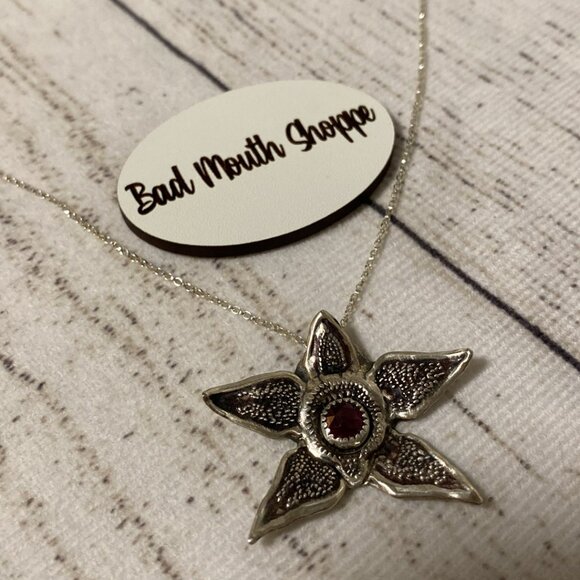 *Stranger Things Demogorgon Pink Rhodolite Garnet Sterling Silver Necklace - Picture 2 of 6